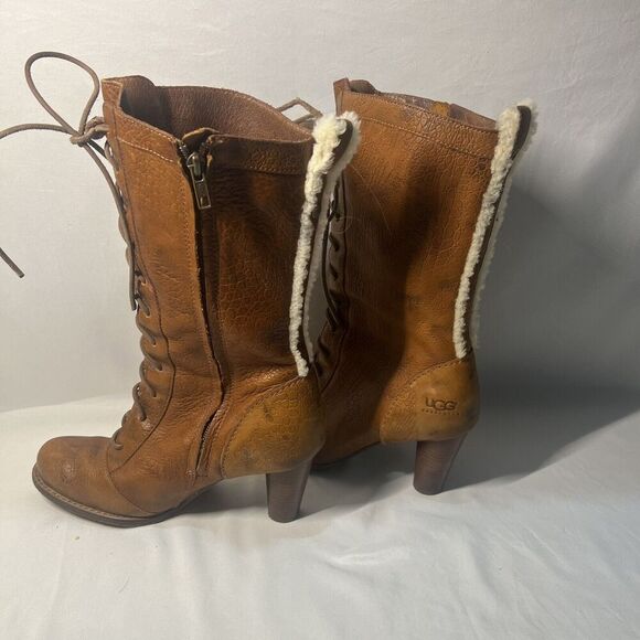 Ugg Rosie Womens Sexy Lace up Knee High Leather Boots Size 8 Brown - Picture 15 of 15